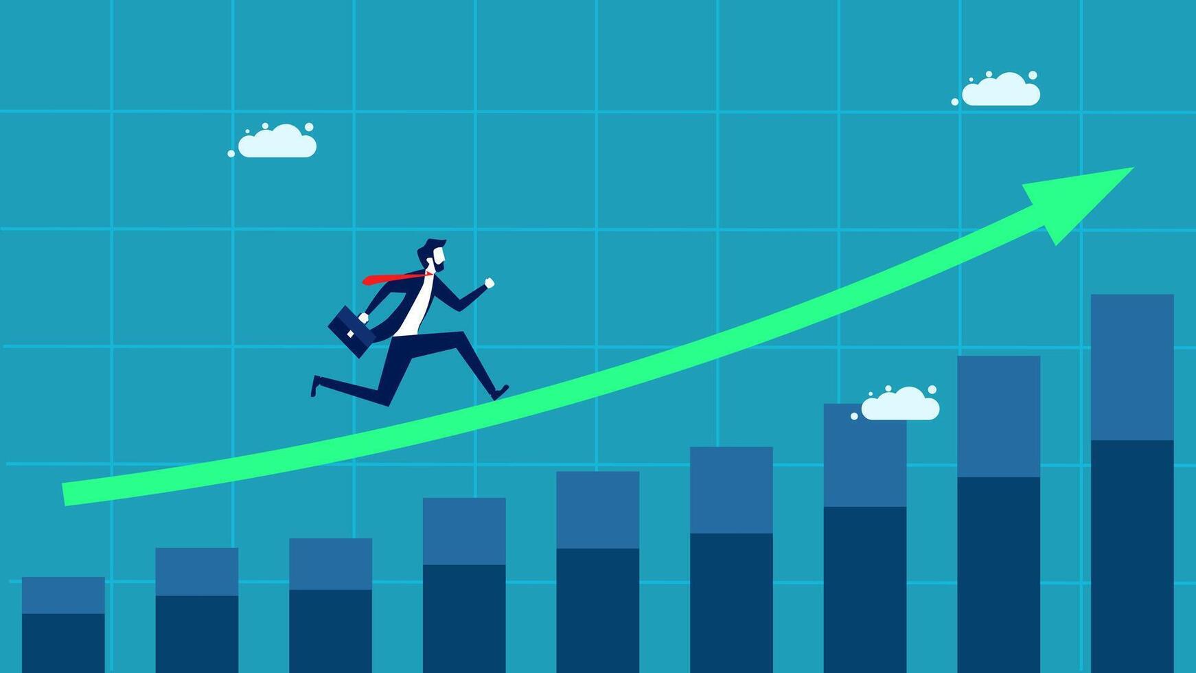 businessman running on a graph chart vector
