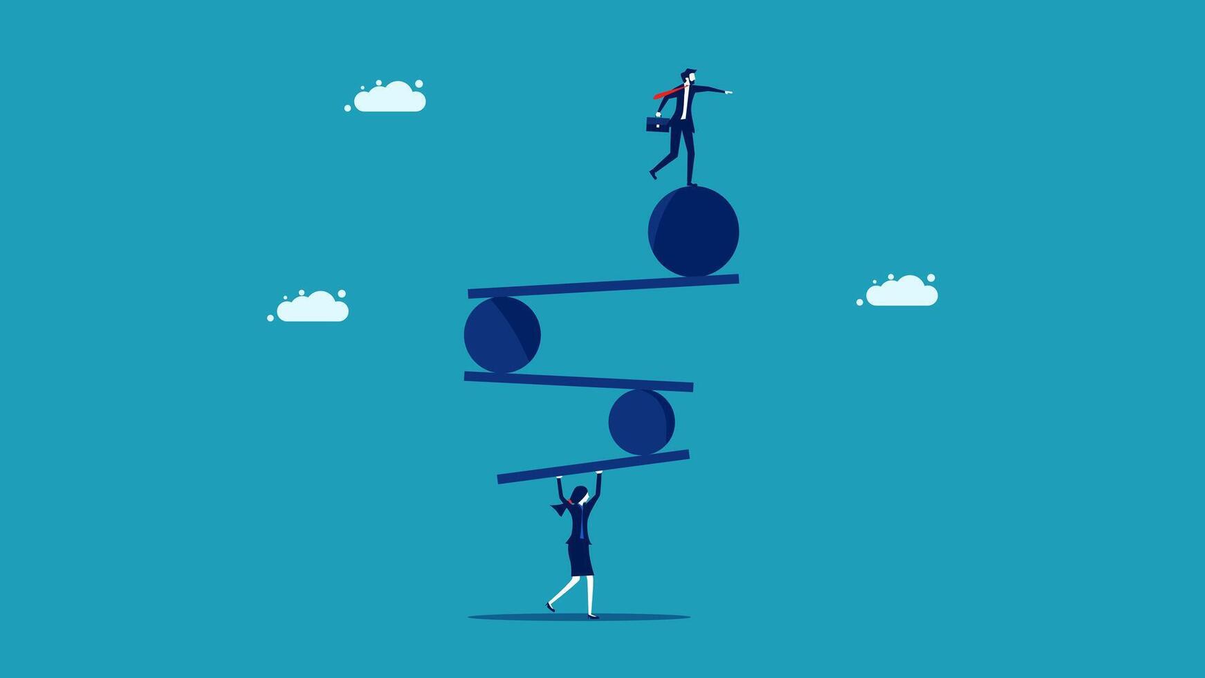 business people balancing on a seesaw vector