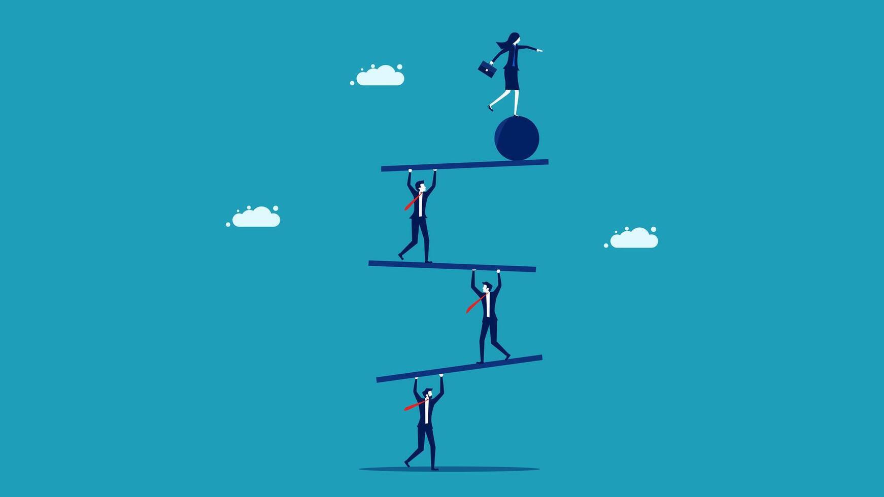 business people climbing up a ladder to reach the top vector
