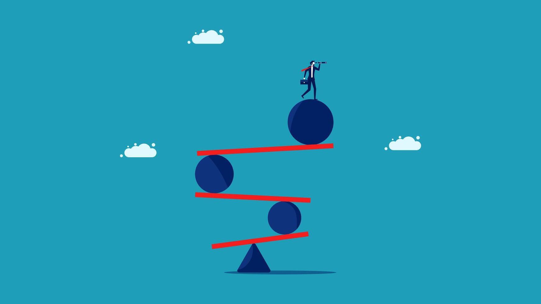 businessman balancing on top of a seesaw vector