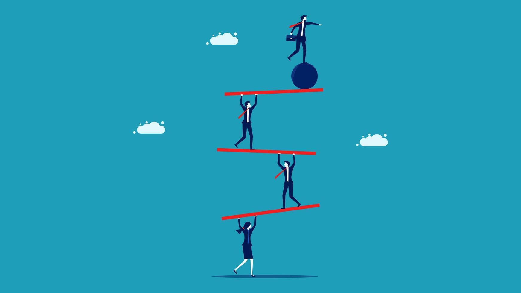 business people climbing up a ladder to reach the top vector