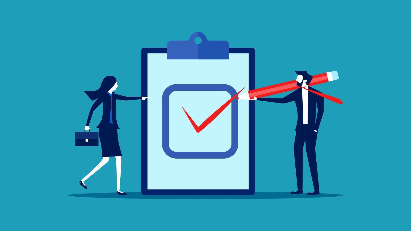 business people with clipboard and check mark on phone vector