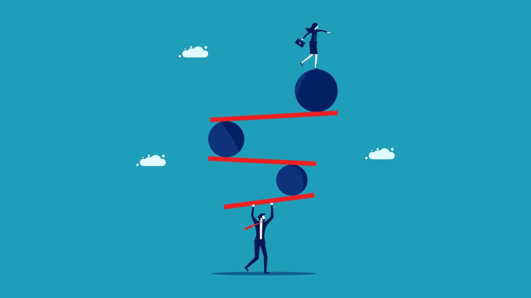 businessman balancing on a balance beam with a business card vector