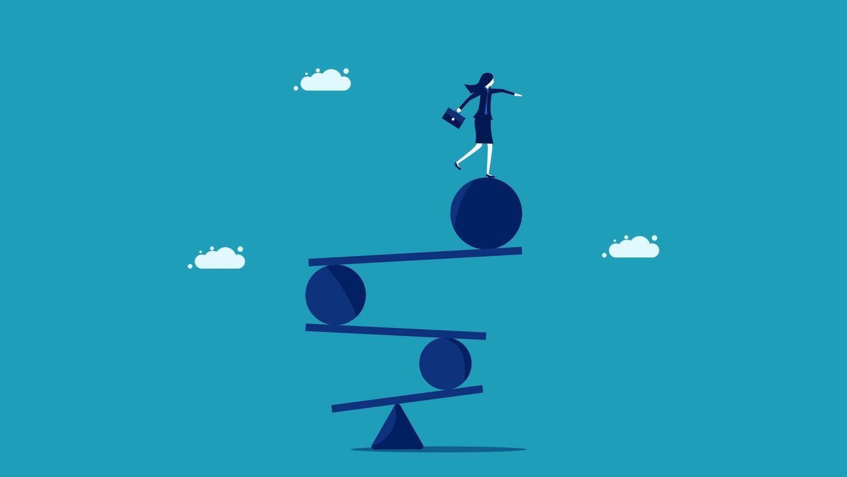 businesswoman balancing on a seesaw vector
