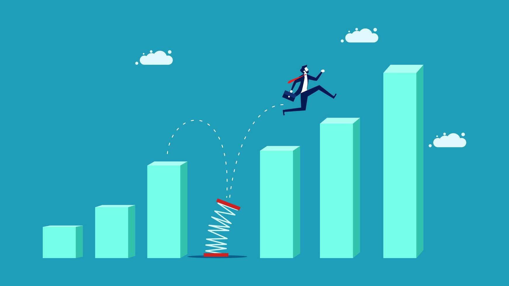 businessman jumping on top of bar chart vector