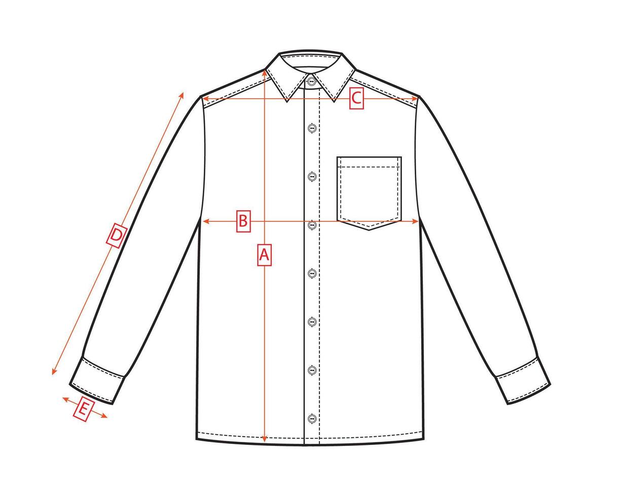 Mans shirt size chart. Front and back views vector