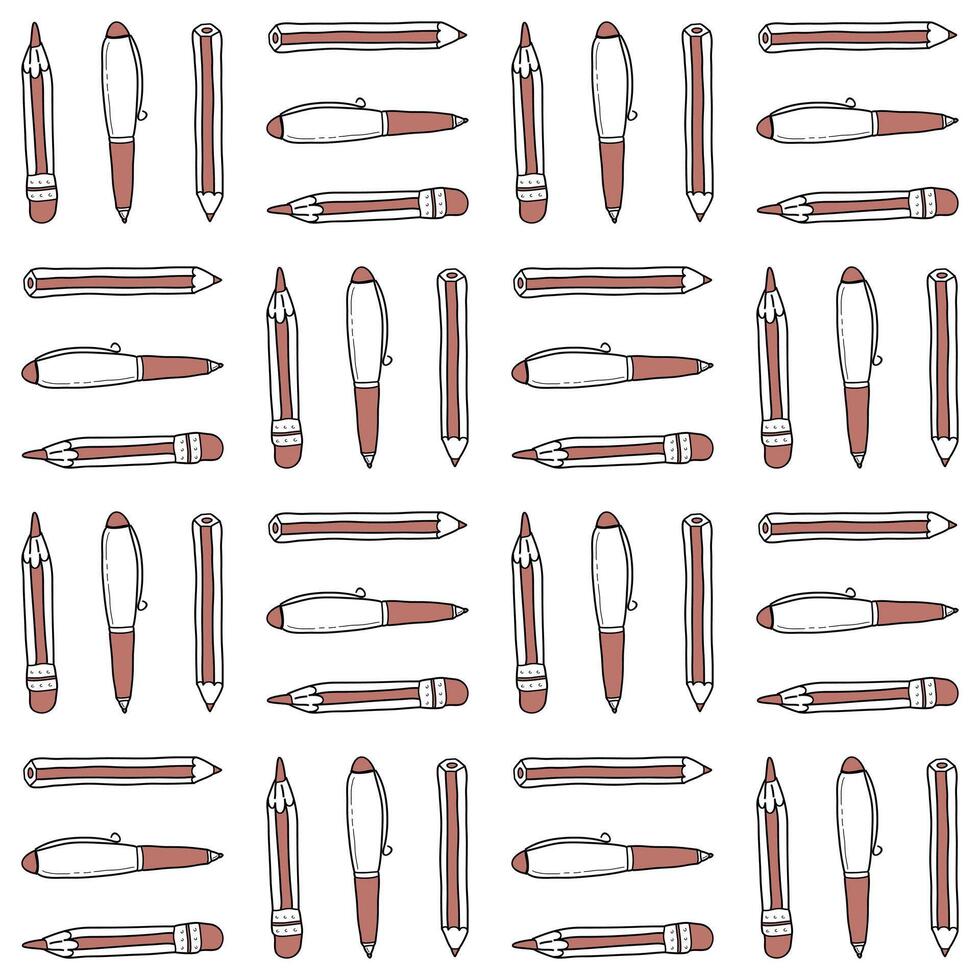 Pattern with pens and pencils in doodle style. School, business background vector