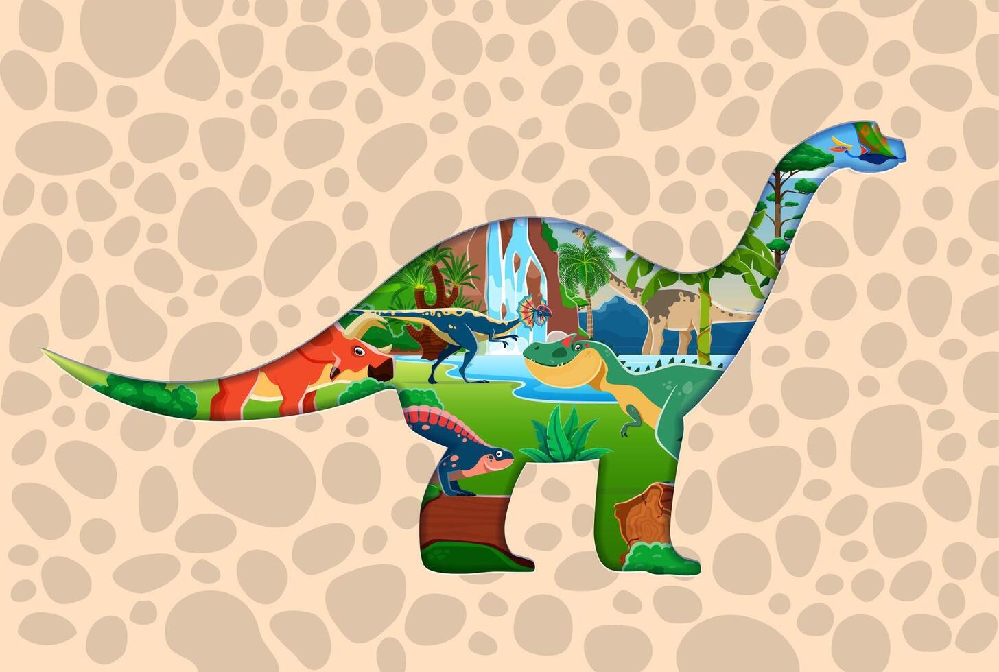 Paper cut dinosaur frame prehistoric dino vector
