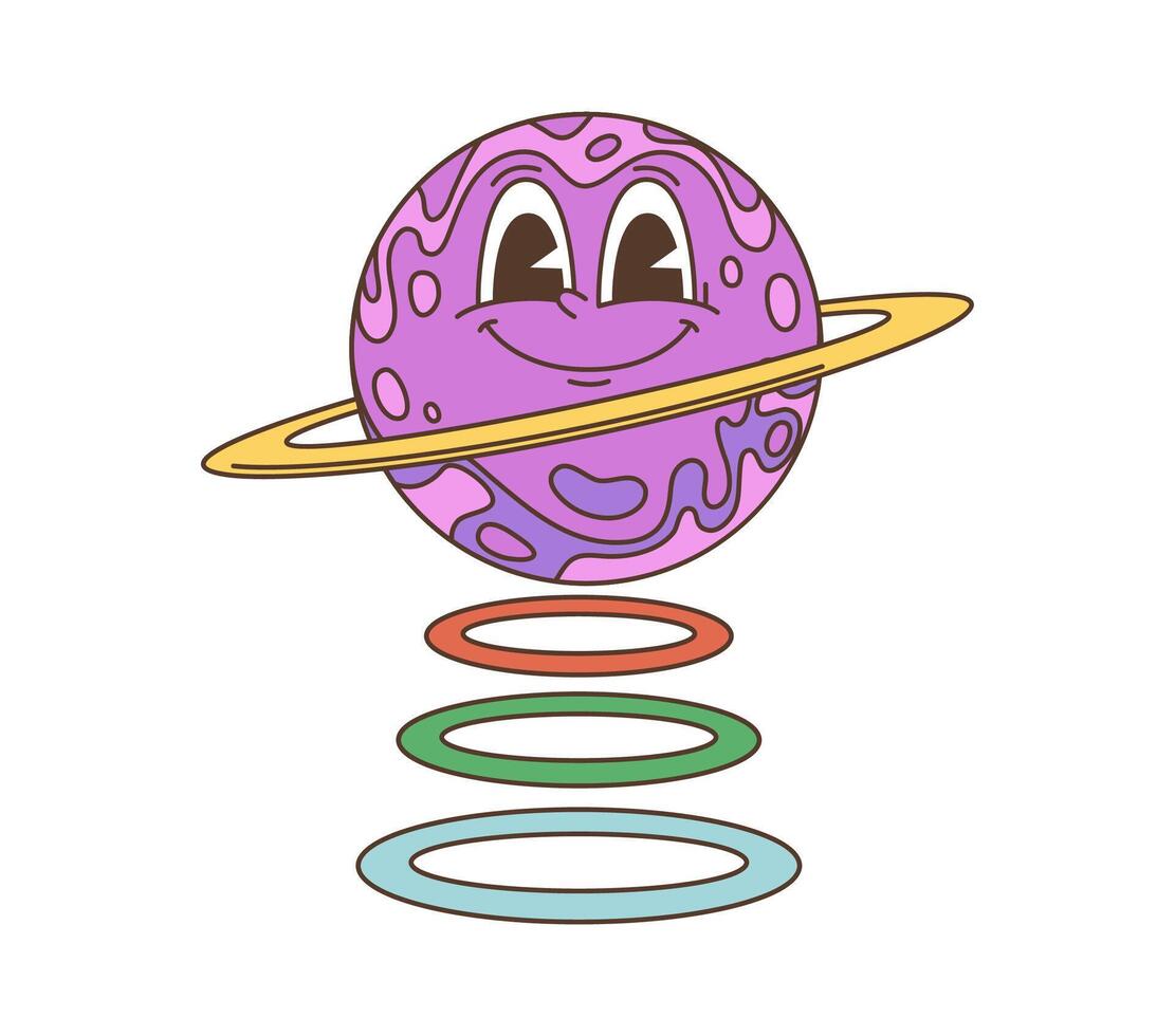 Cartoon retro groovy hippie planet character vector