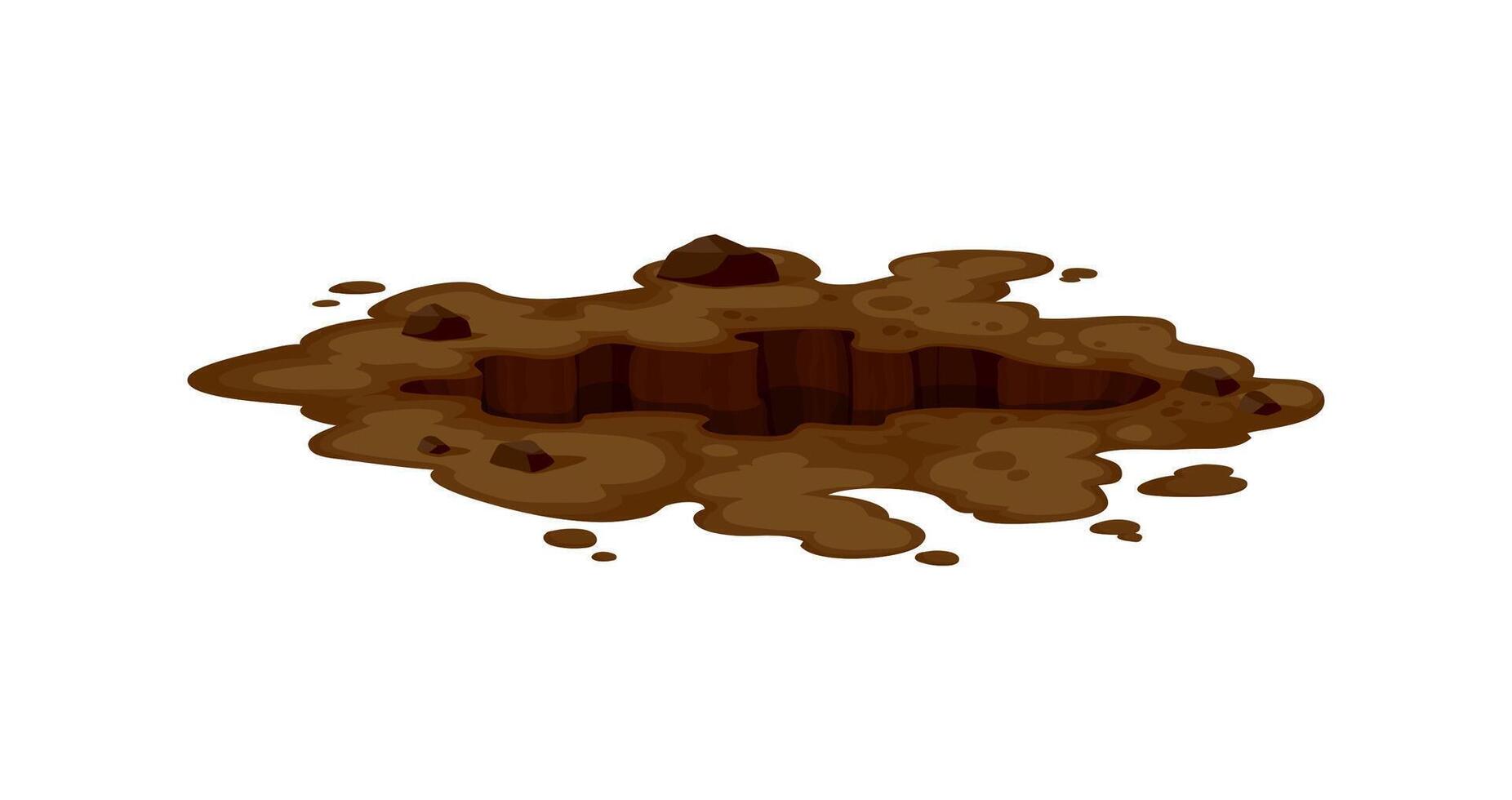 Dirty pit and burrow, ground hole, soil or mud vector