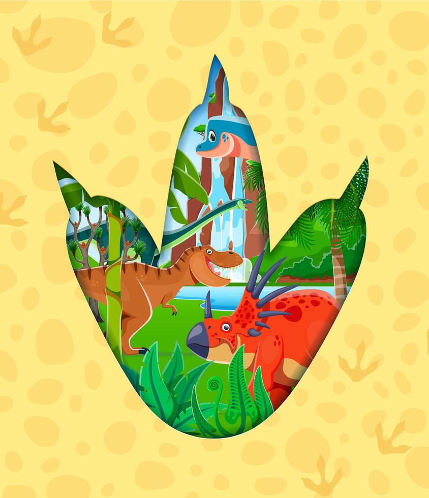 Paper cut dinosaur footprint papercut frame vector