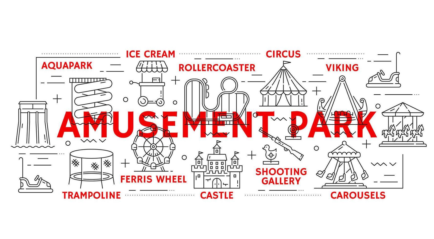 Amusement park, playground and funfair attractions vector