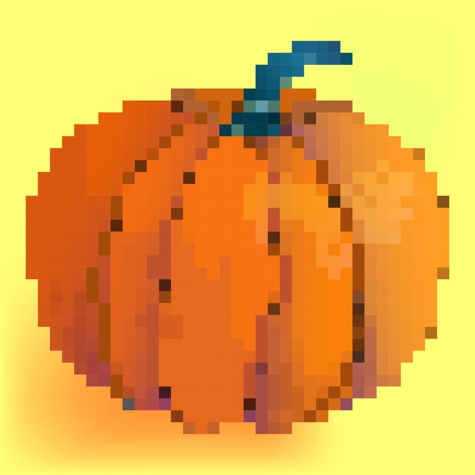 Pixel art illustration Orange Round Pumpkin. Pixelated Pumpkin. Autumn Fall Pumpkin icon for Holiday Halloween or Thanksgiving day. pixel art game and icon for website and game. vector