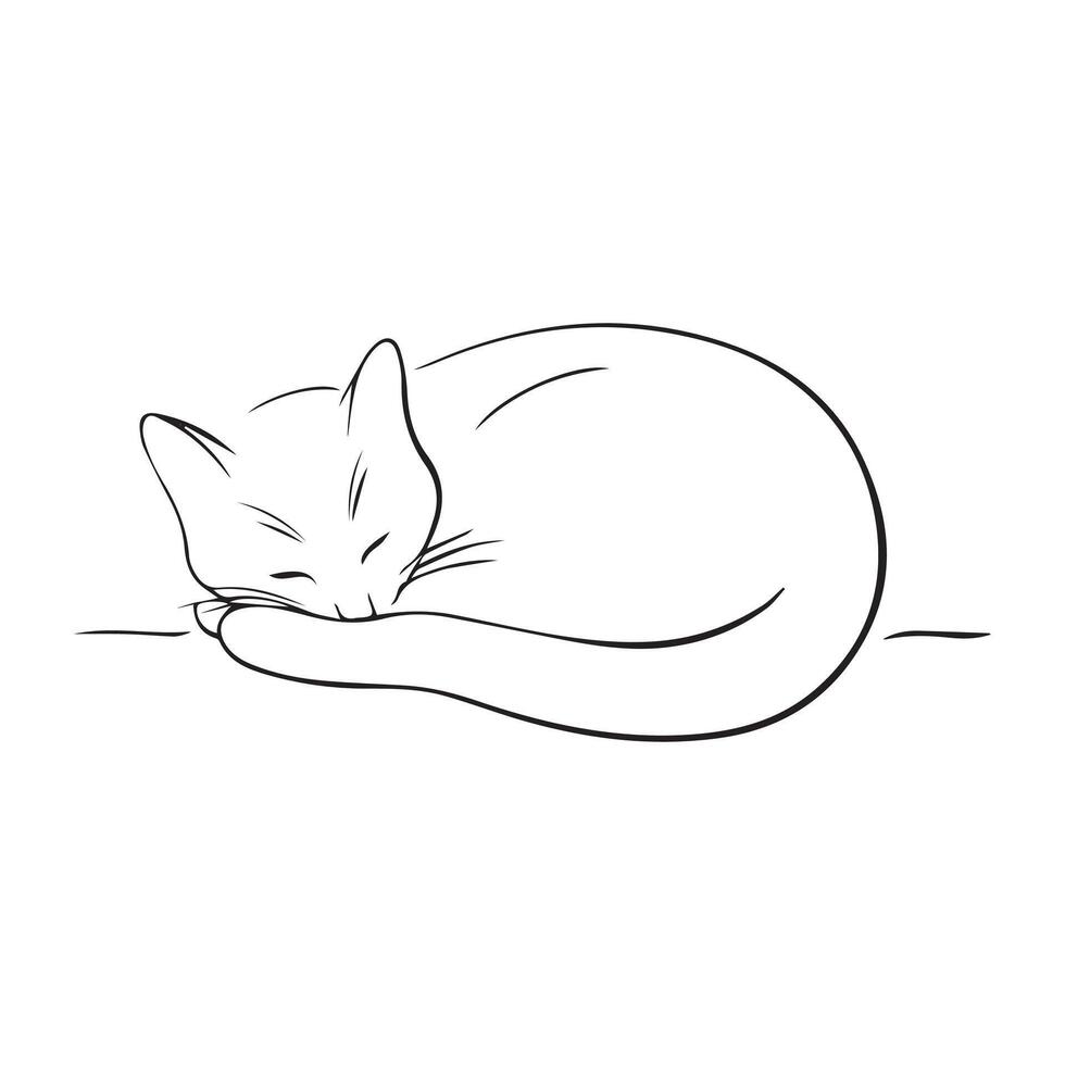 a black and white drawing of a sleeping cat vector