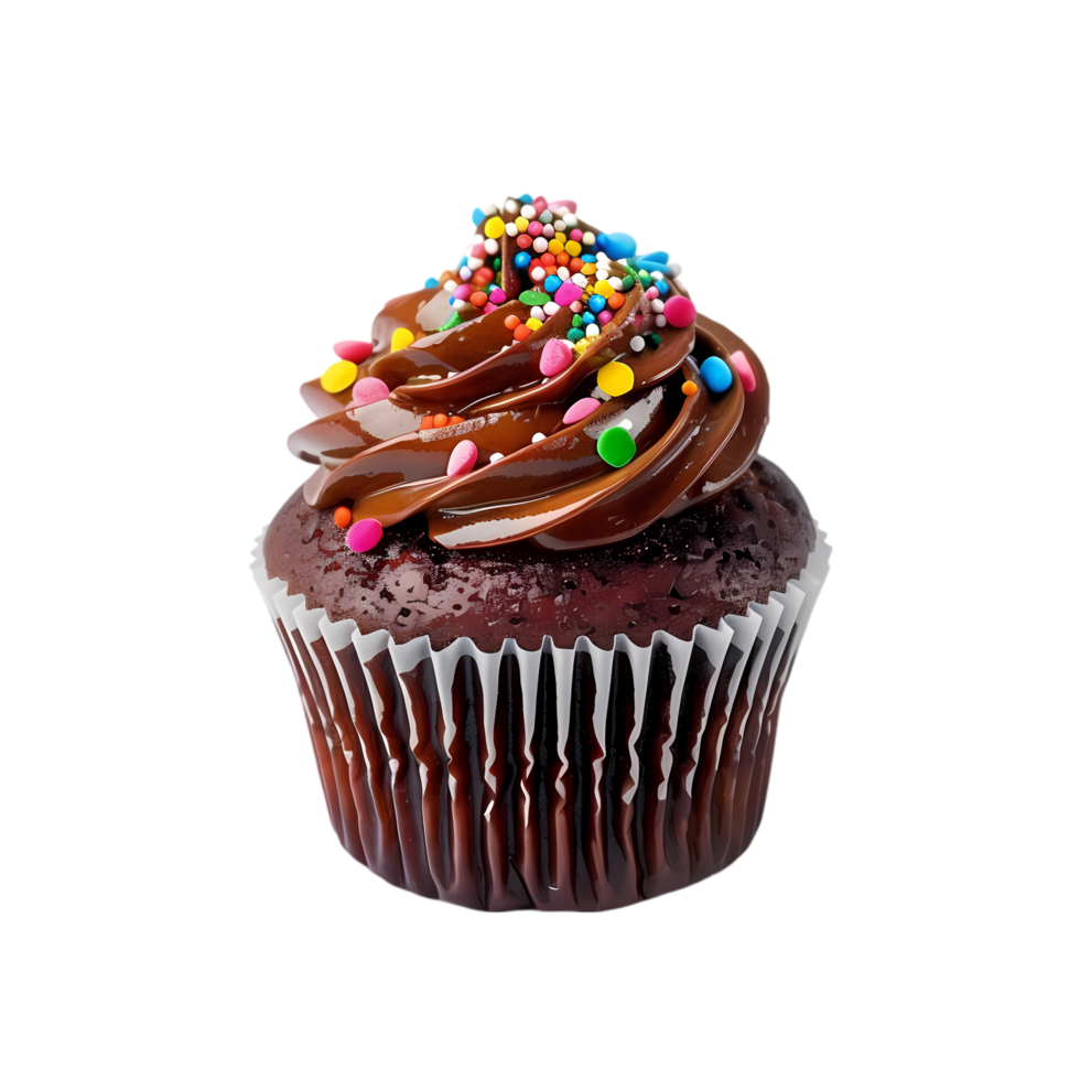 Chocolate Cupcake with Colorful Sprinkles png