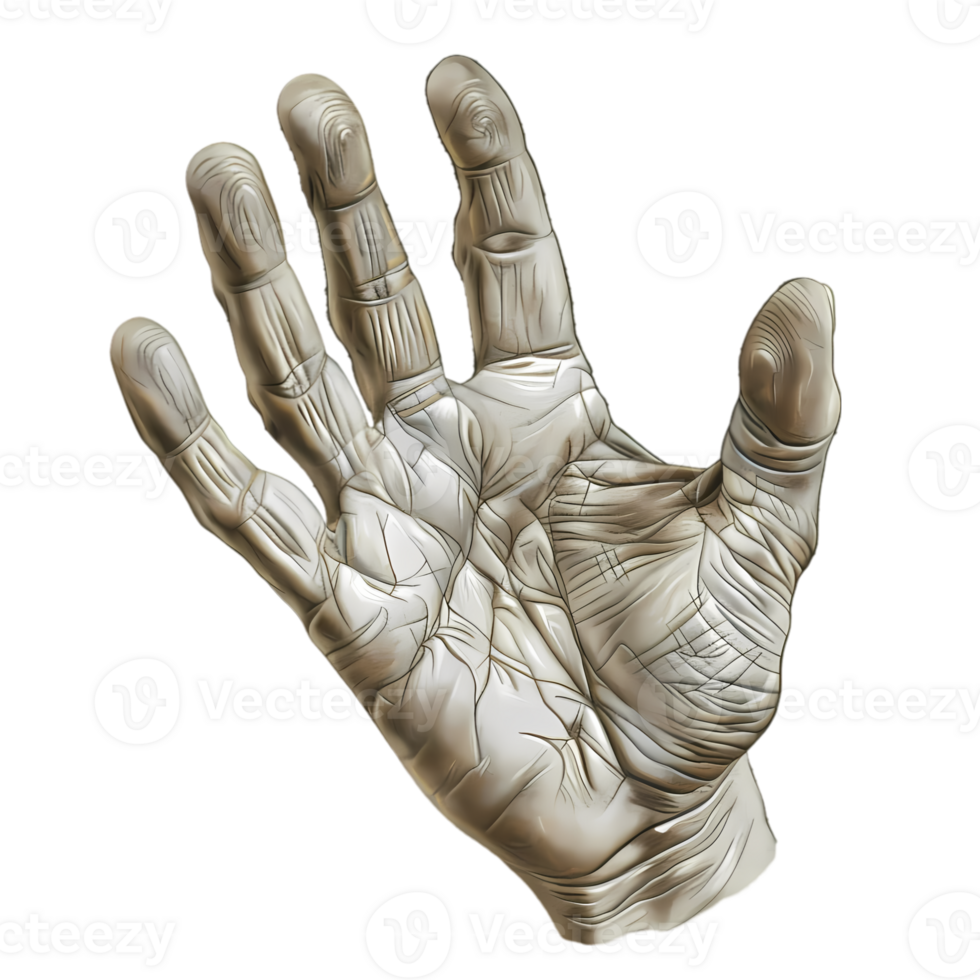 Detailed Render of an Open Hand with Visible Wrinkles and Lines png