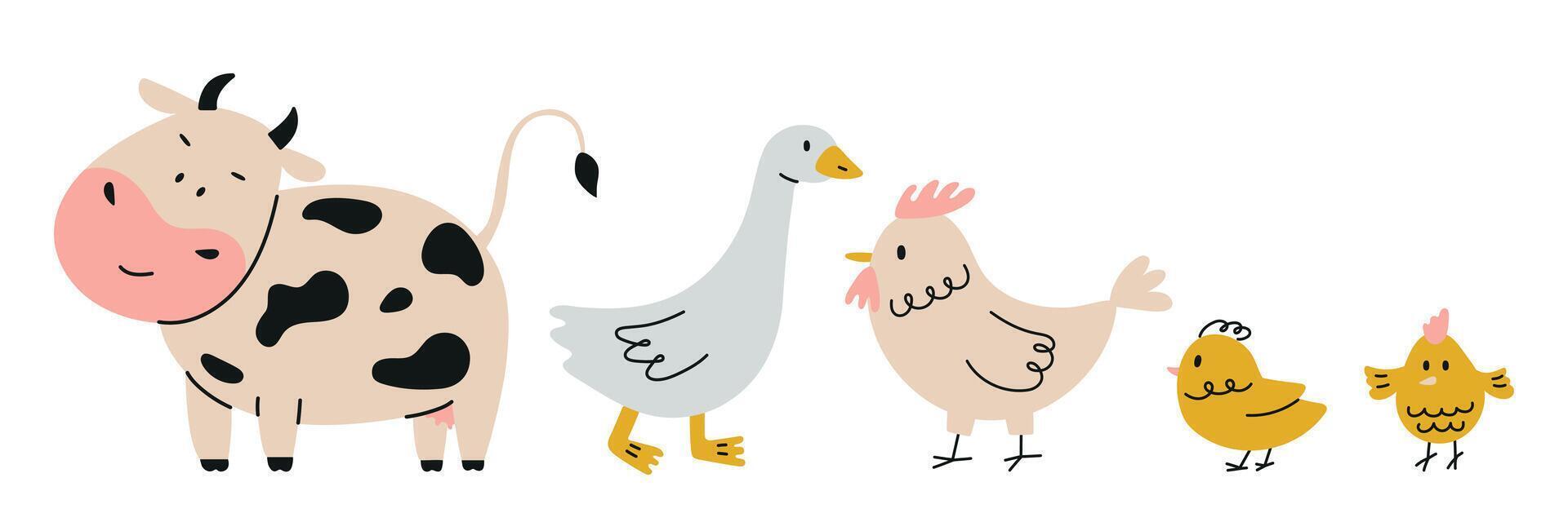 Flat set of cute farm animals vector