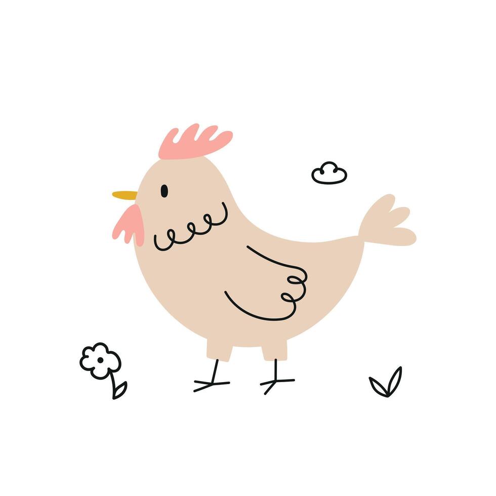 Hand drawn cute chicken illustration vector