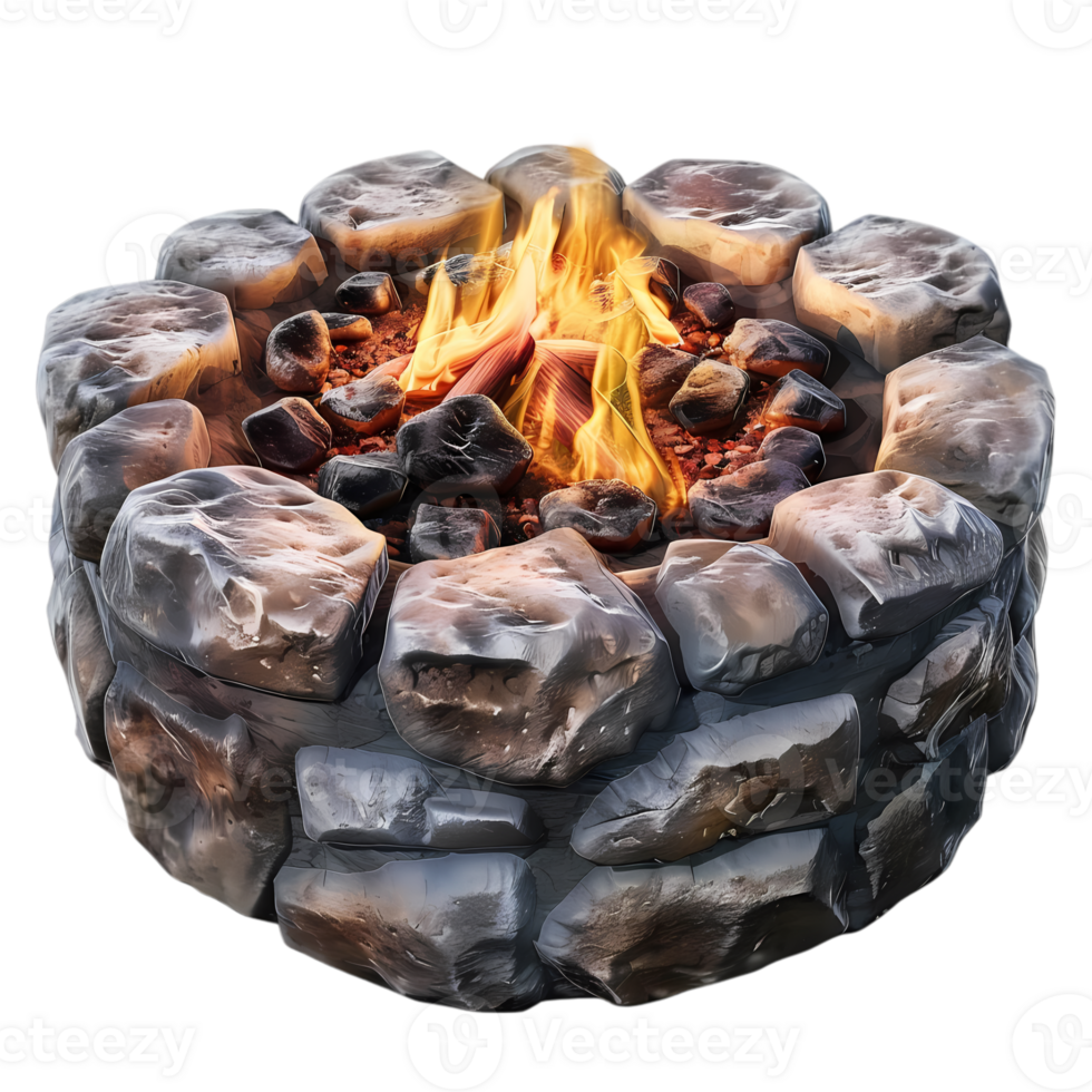 Stone Fire Pit with Burning Flames png