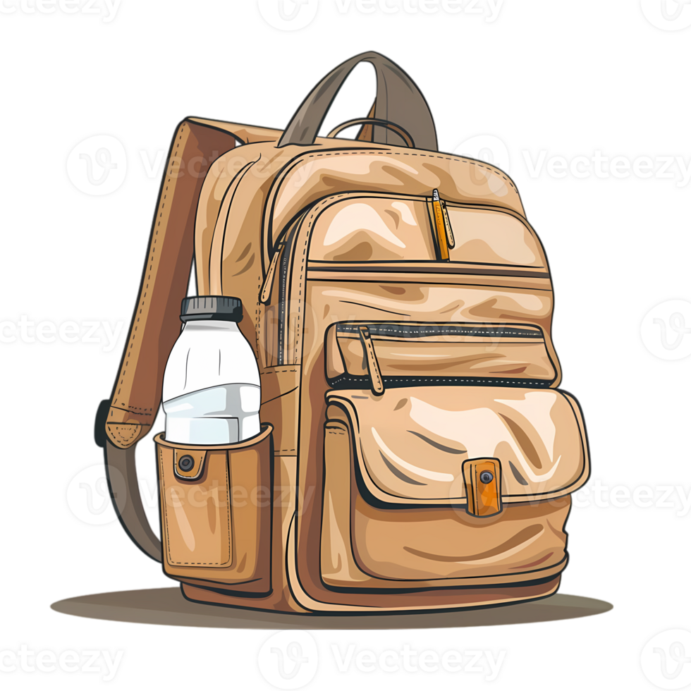 Leather Backpack with Water Bottle png