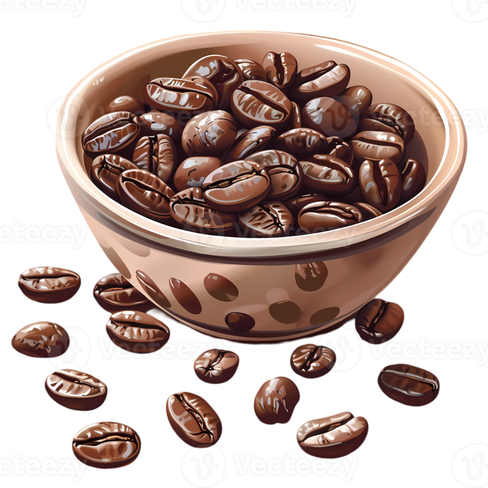 Coffee Beans in a Bowl with Scattered Beans png