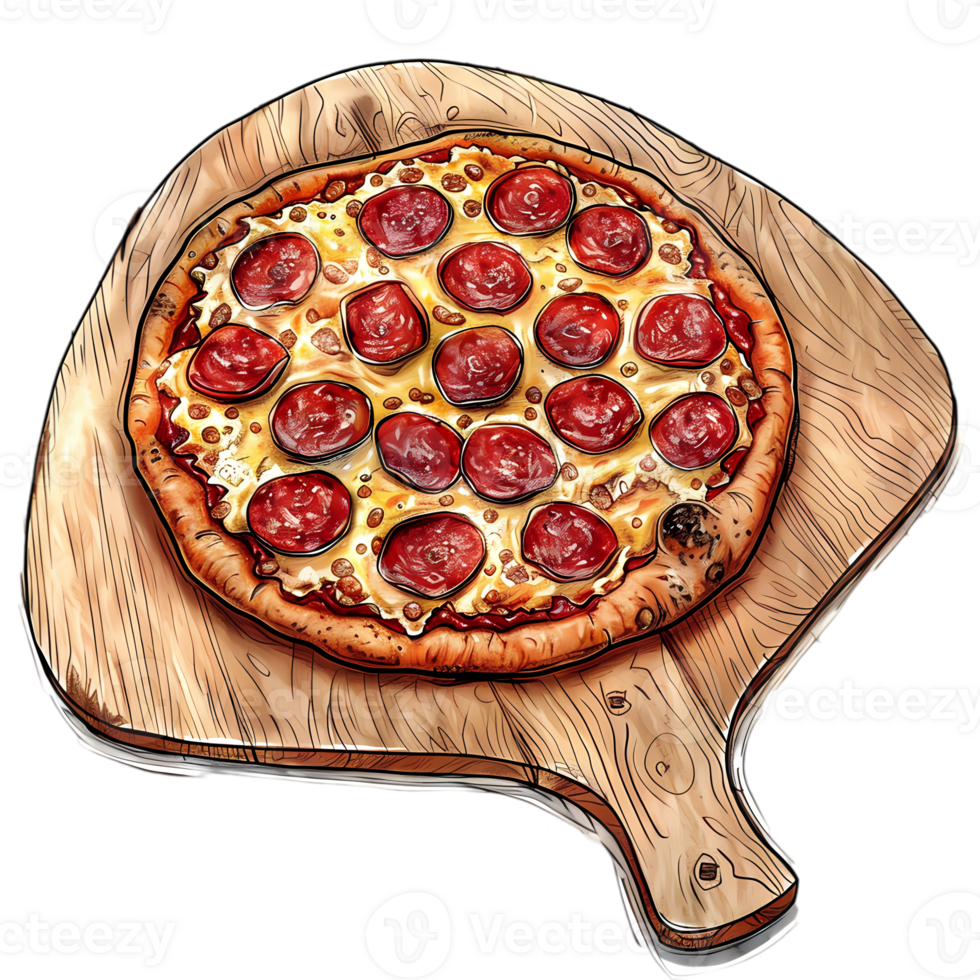 Pepperoni Pizza on Wooden Board png