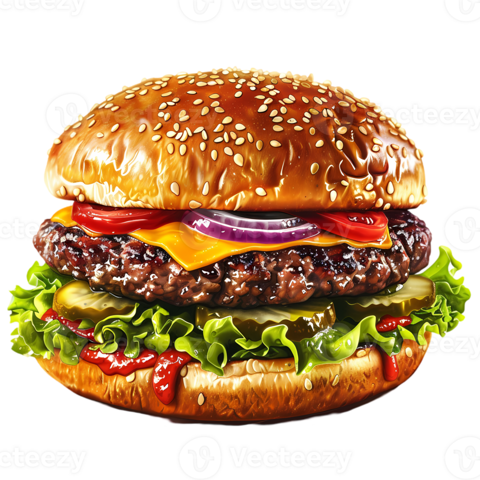 Juicy Cheeseburger with Sesame Seed Bun png