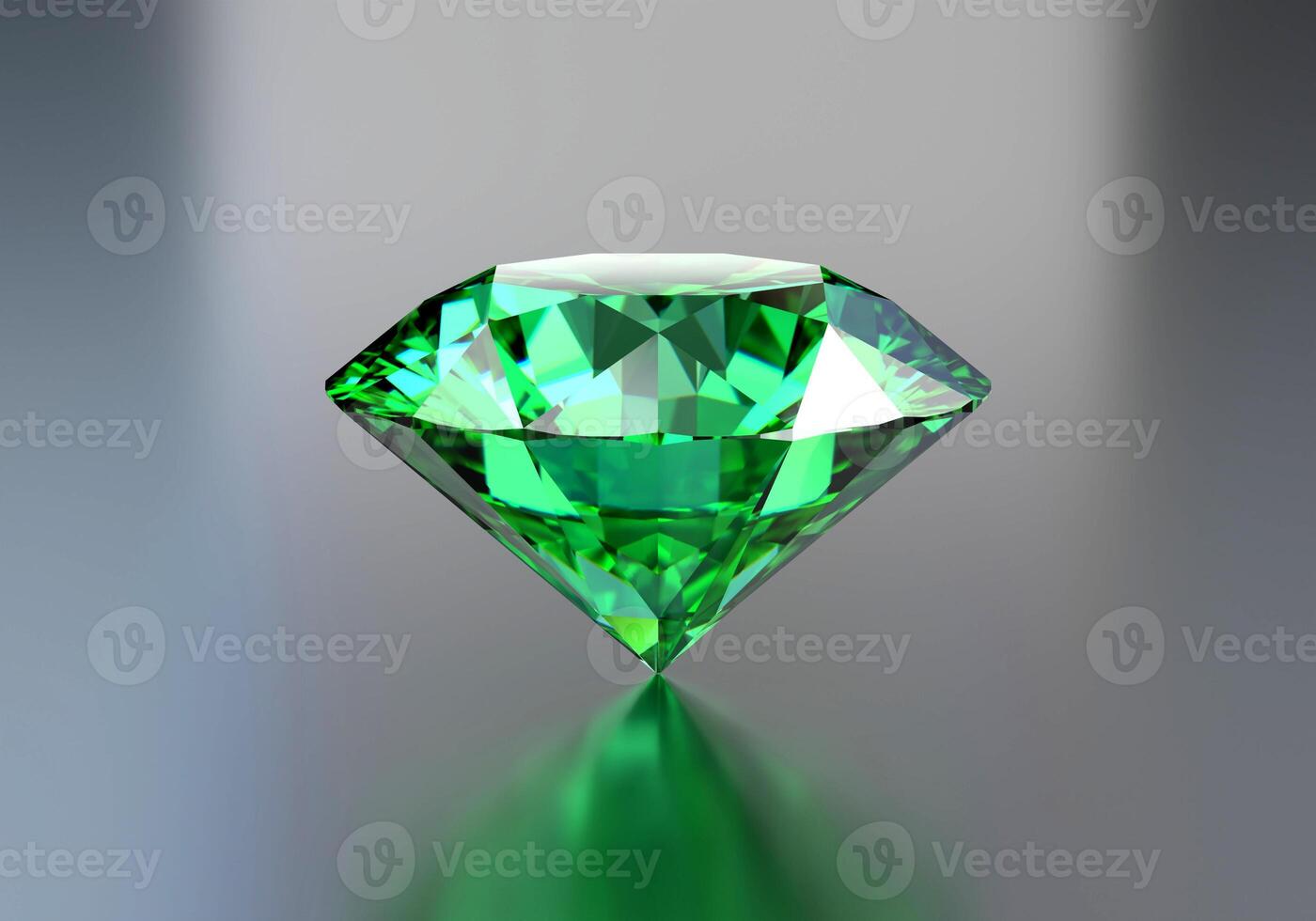 Green emerald isolated on glossy background 3d rendering photo