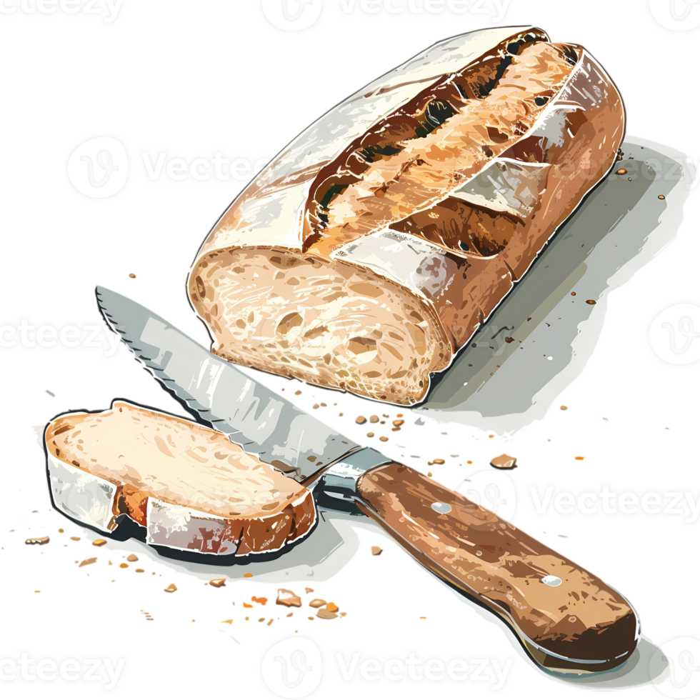 Freshly Baked Bread Sliced with a Knife png