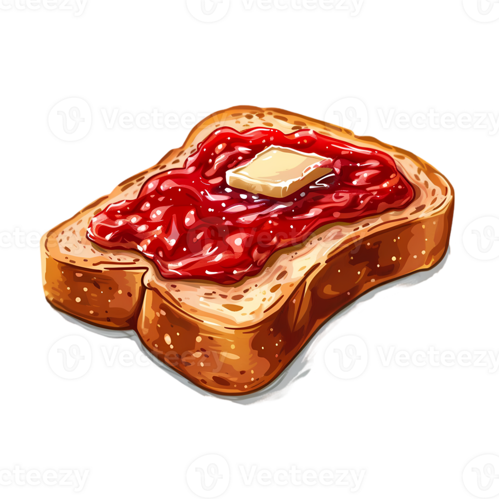 Delicious Toasted Bread with Strawberry Jam and Butter png