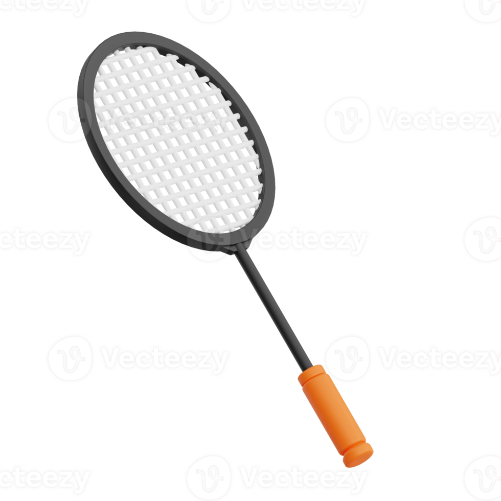 3D render racket badminton icon illustration. Isolated on transparent background png