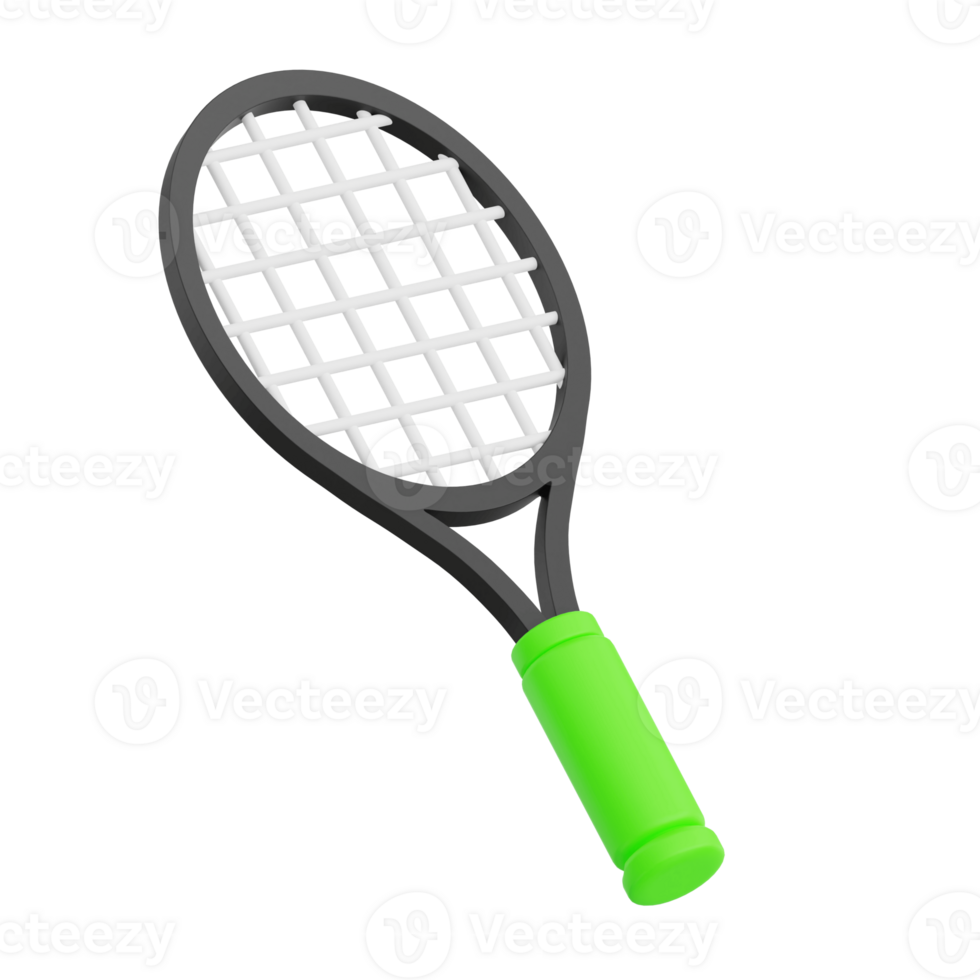 3D render tennis racket icon illustration. Isolated on transparent background png