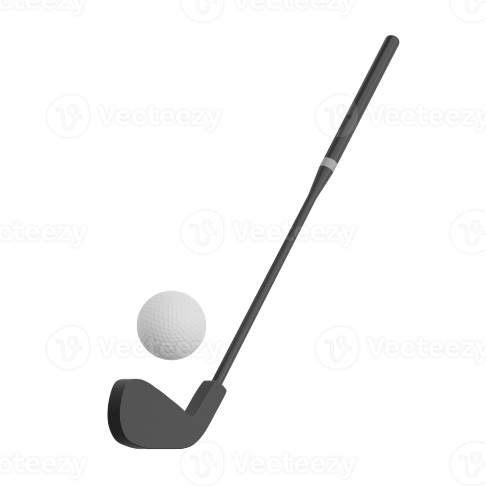 3D render stick and ball golf badminton icon illustration. Isolated on transparent background png