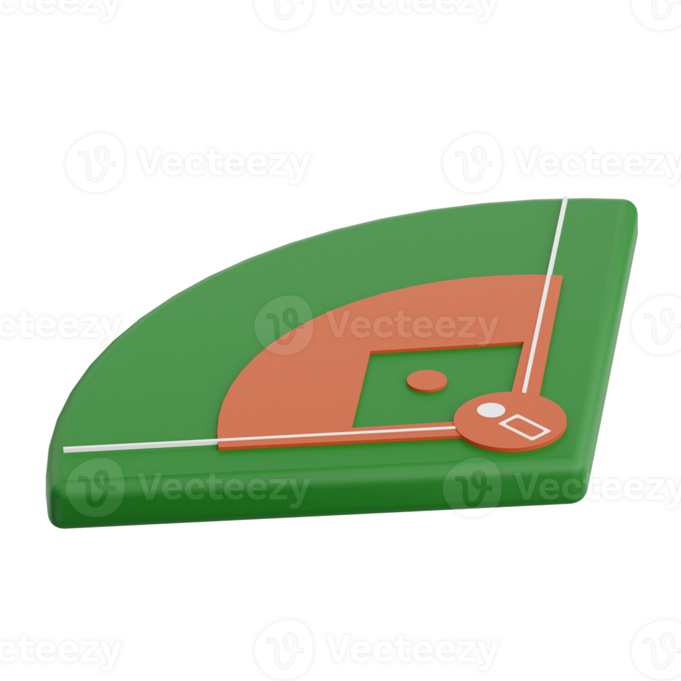 3D render baseball field icon illustration. Isolated on transparent background png