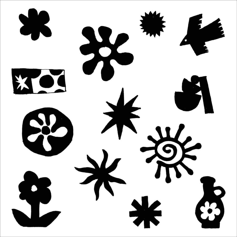 hand drawn abstract groovy Y2K minimalist illustration vector