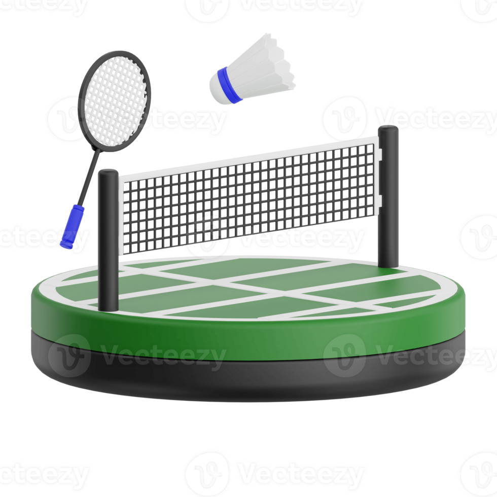 3D render badminton field icon illustration. Isolated on transparent background png