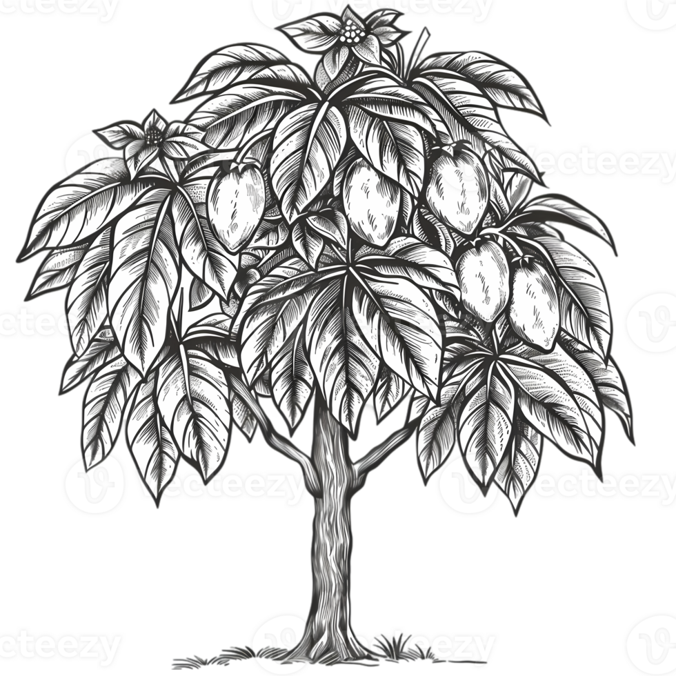 Engraving of a Lush Fruit Tree png