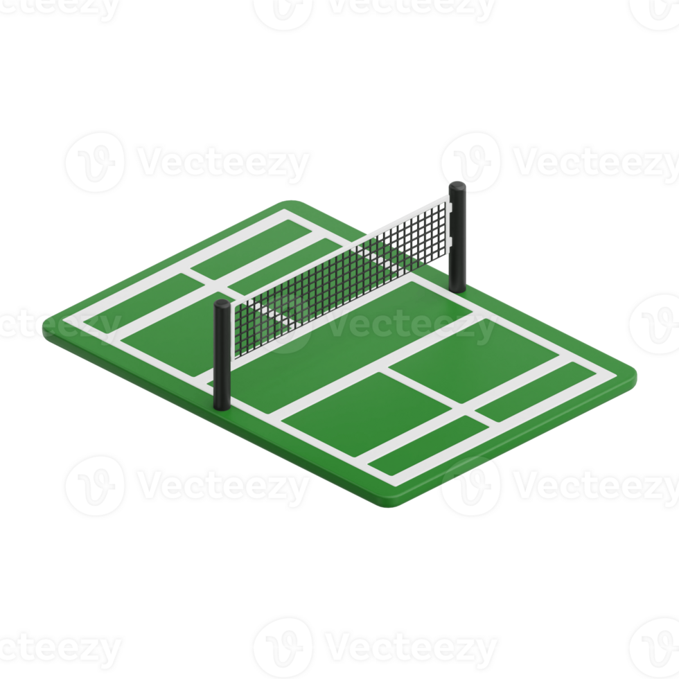 3D render tennis field icon illustration. Isolated on transparent background png