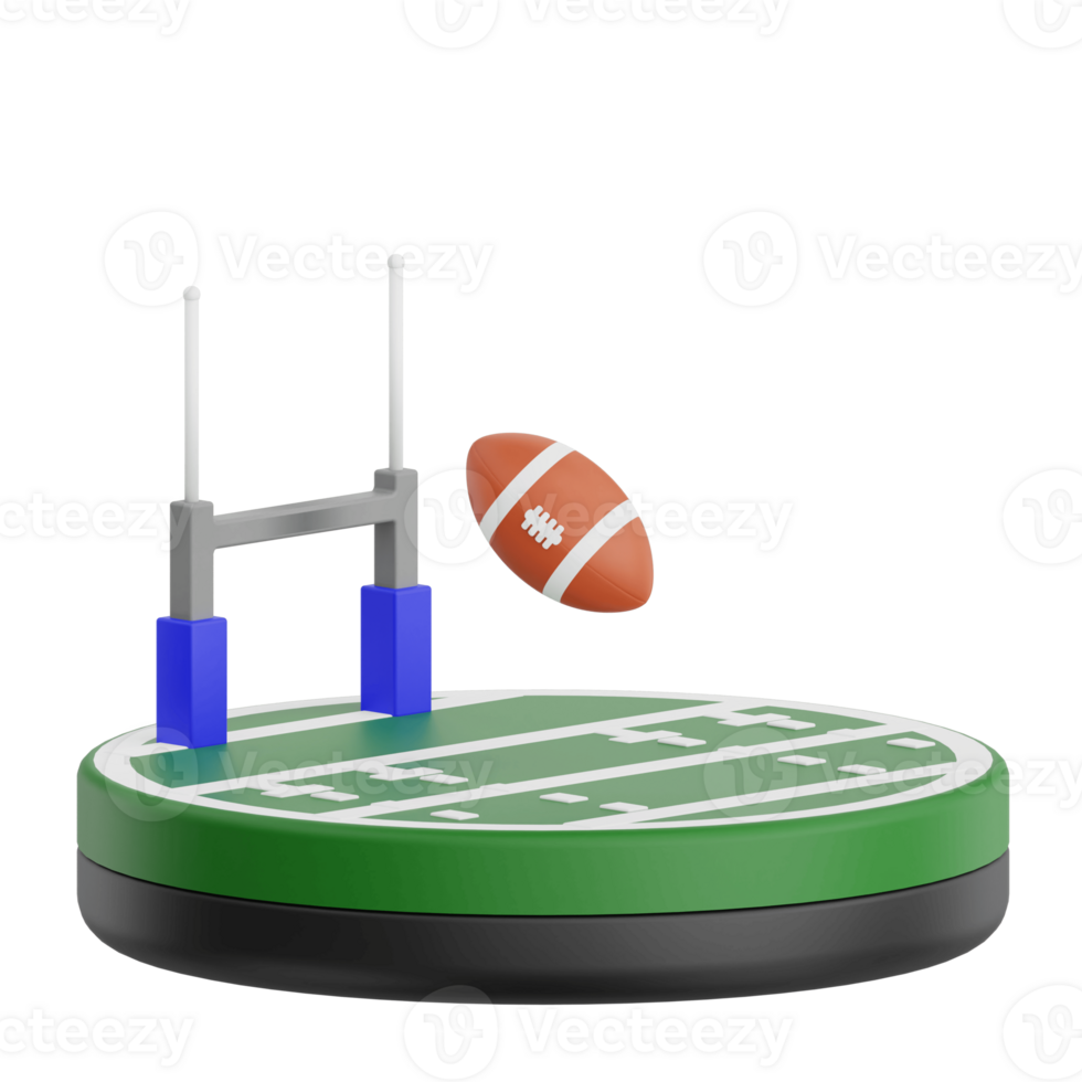 3D render rugby field icon illustration. Isolated on transparent background png