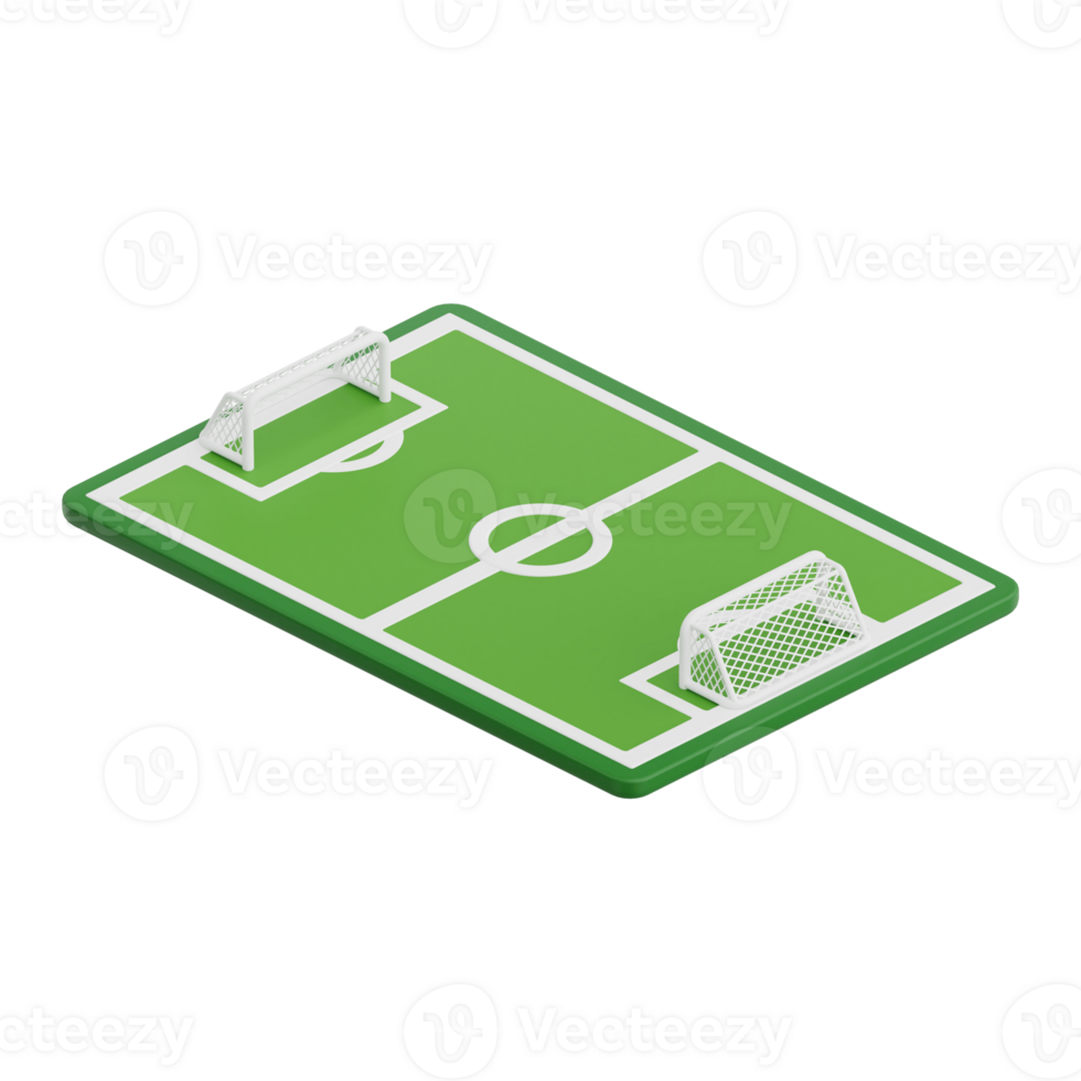 3D render soccer field icon illustration. Isolated on transparent background png