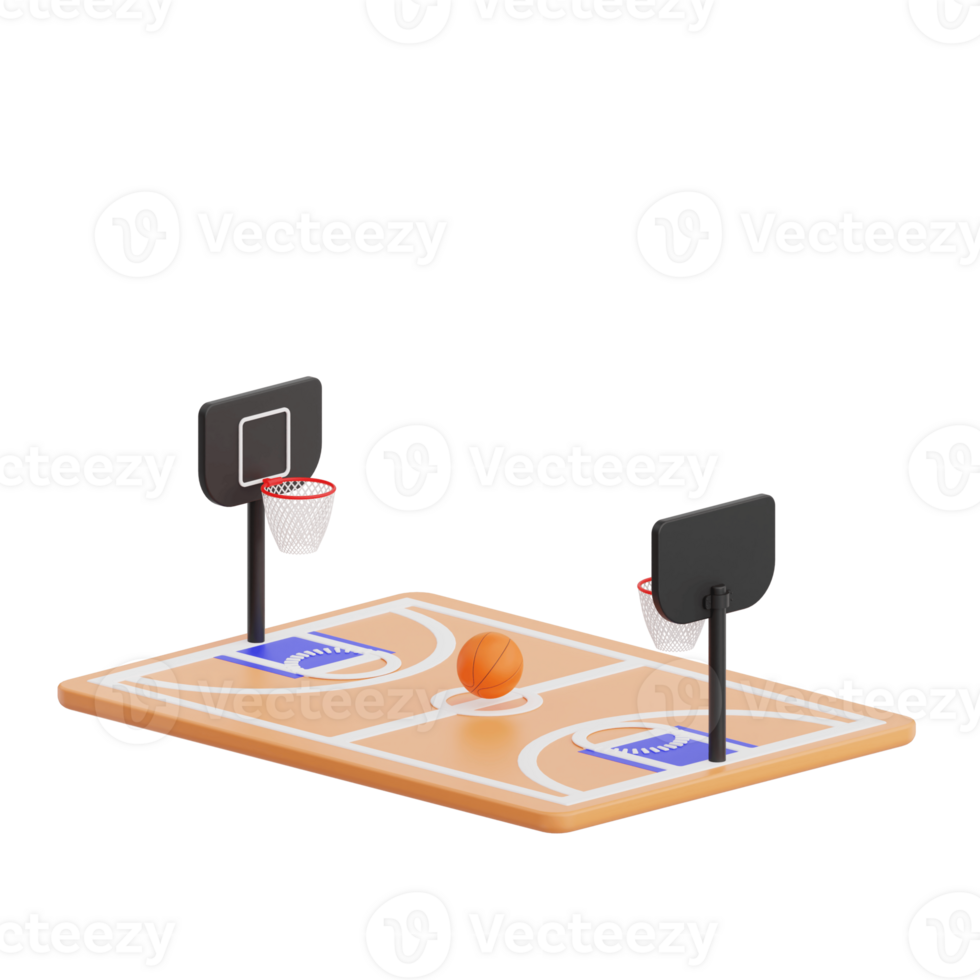3D render basketball field icon illustration. Isolated on transparent background png