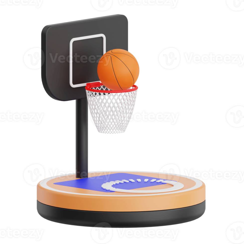3D render basketball field icon illustration. Isolated on transparent background png