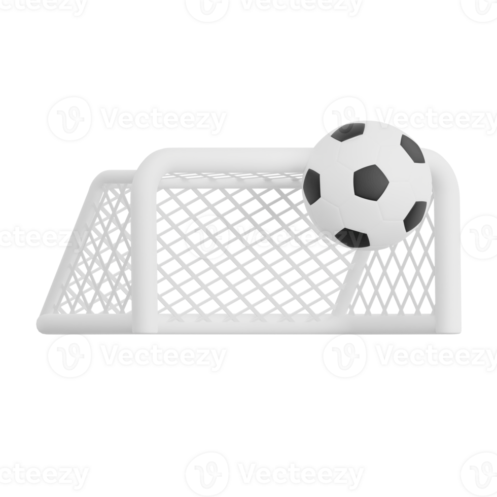 3D render soccer goal and soccer ball icon illustration. Isolated on transparent background png