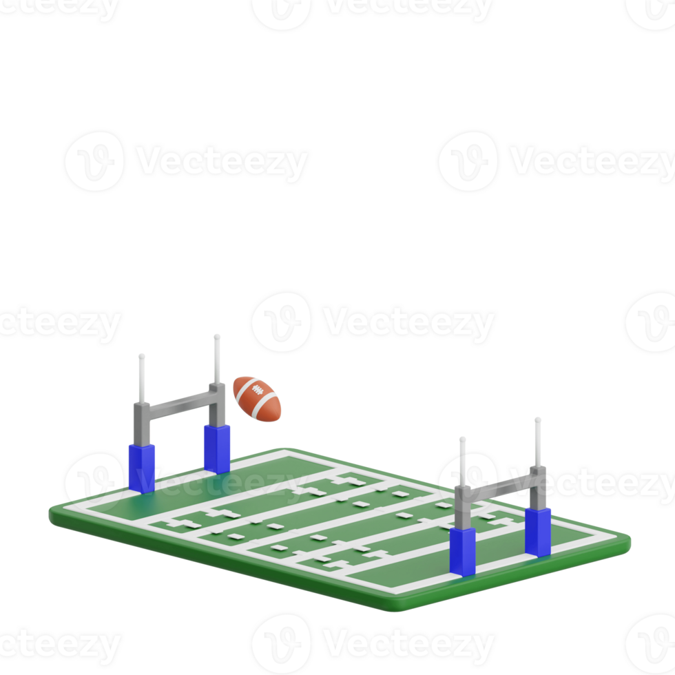 3D render rugby field icon illustration. Isolated on transparent background png