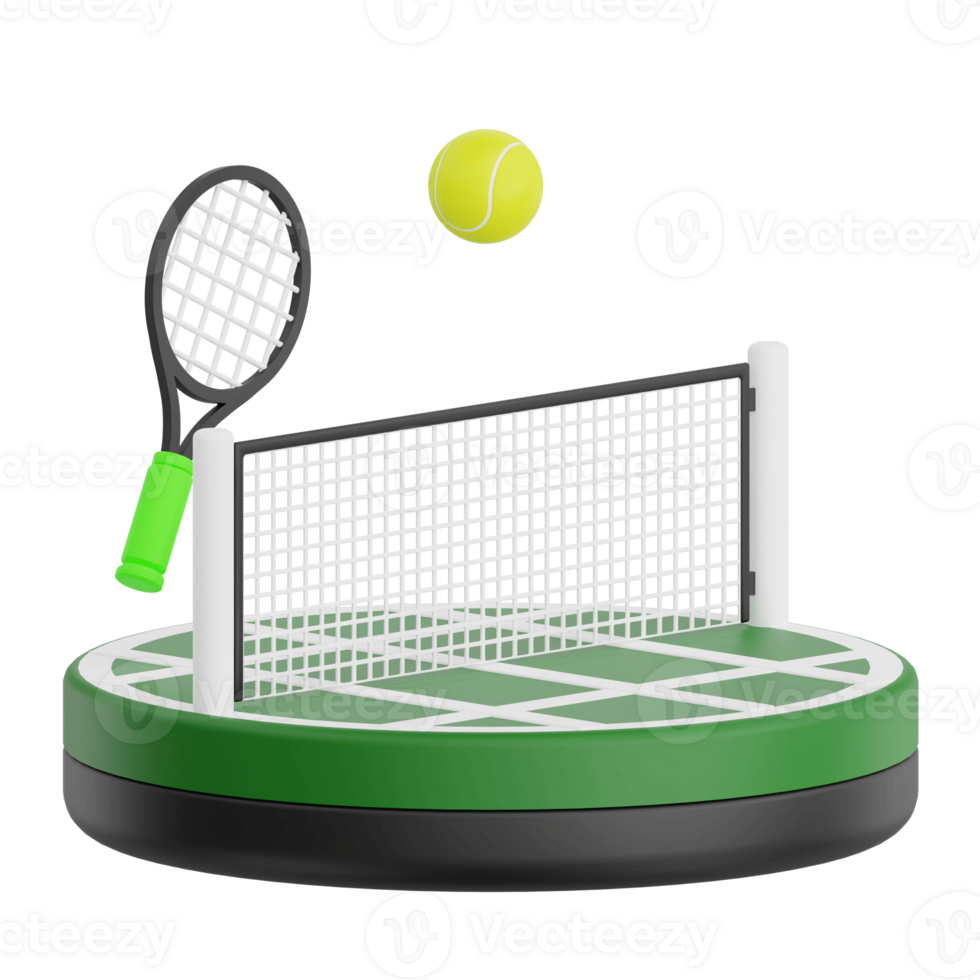 3D render tennis field icon illustration. Isolated on transparent background png