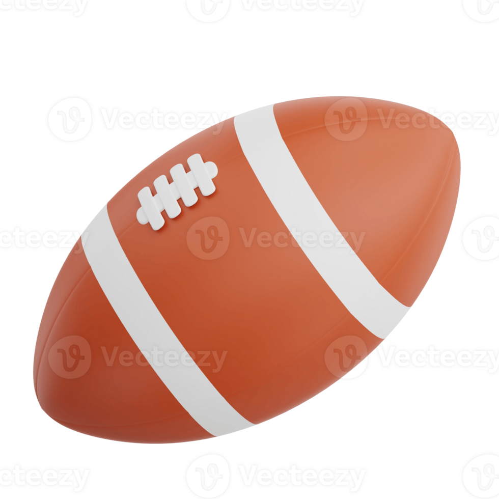 3D render rugby ball icon illustration. Isolated on transparent background png