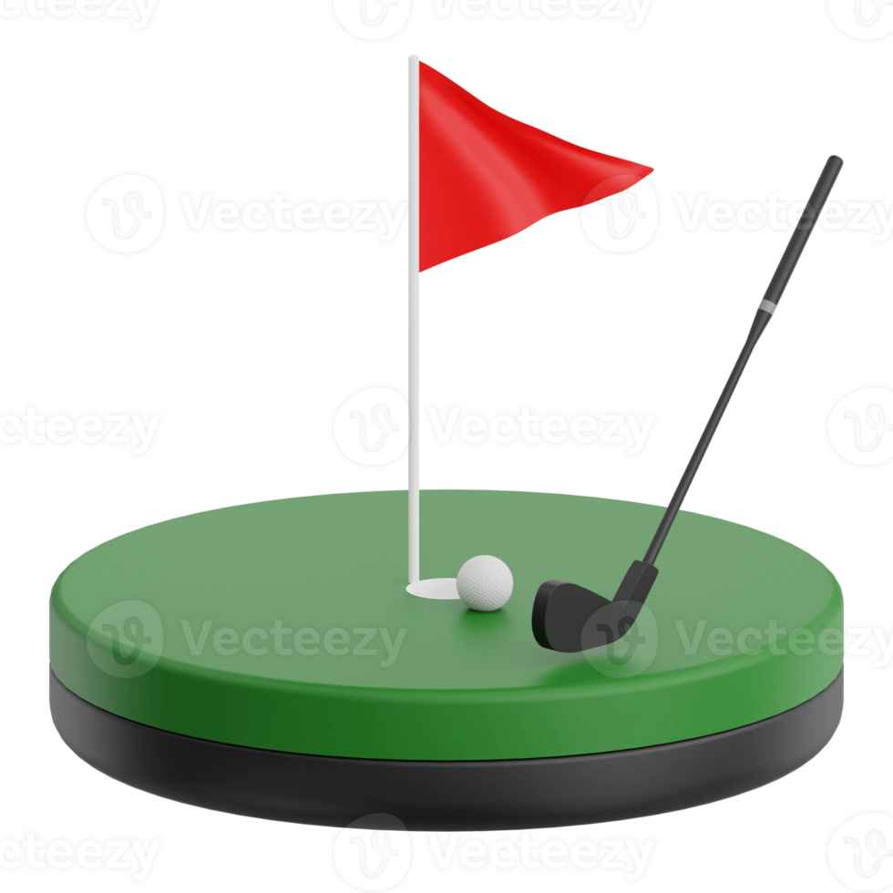 3D render golf field icon illustration. Isolated on transparent background png