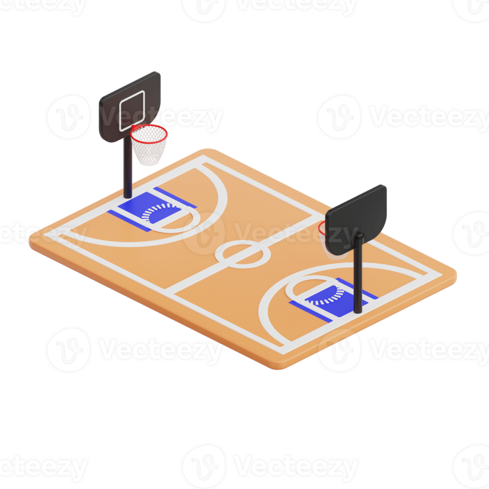 3D render basketball field icon illustration. Isolated on transparent background png