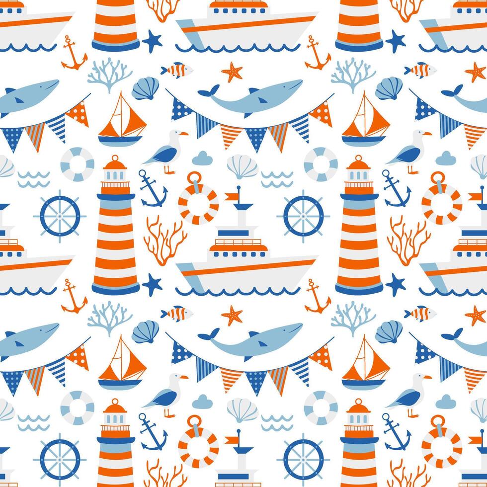 Nautical Adventure Seamless Pattern vector