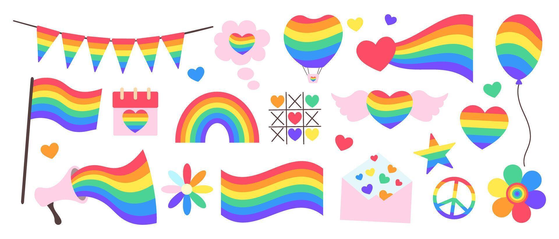 LGBTQ Pride month Symbols icons elements. vector